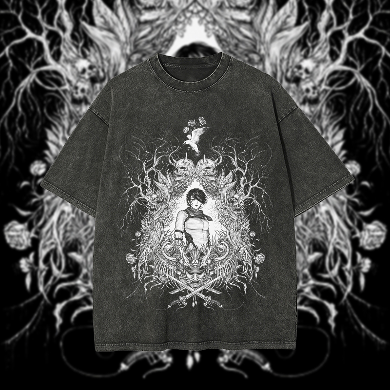 Mikasa Ackerman Attack on Titan Printed Unisex Washed T-Shirt