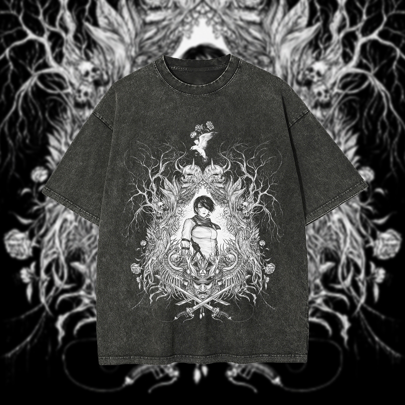 Mikasa Ackerman Attack on Titan Printed Unisex Washed T-Shirt