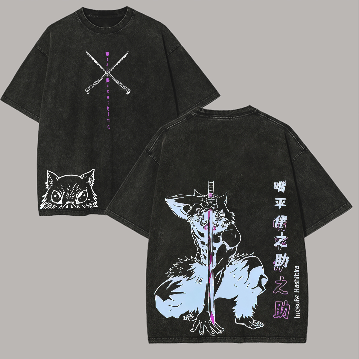Demon Slayer Hashibira Inosuke Printed Unisex Washed T-Shirt