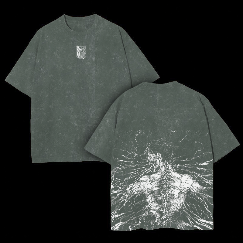 Retro Eren Yeager Attack On Titan Oversize Washed T-Shirt- Unisex