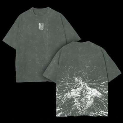 Retro Eren Yeager Attack On Titan Oversize Washed T-Shirt- Unisex
