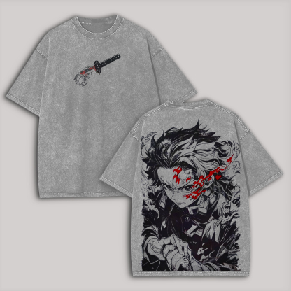 Demon Slayer Tanjiro Kamado Printed Unisex Washed T-Shirt