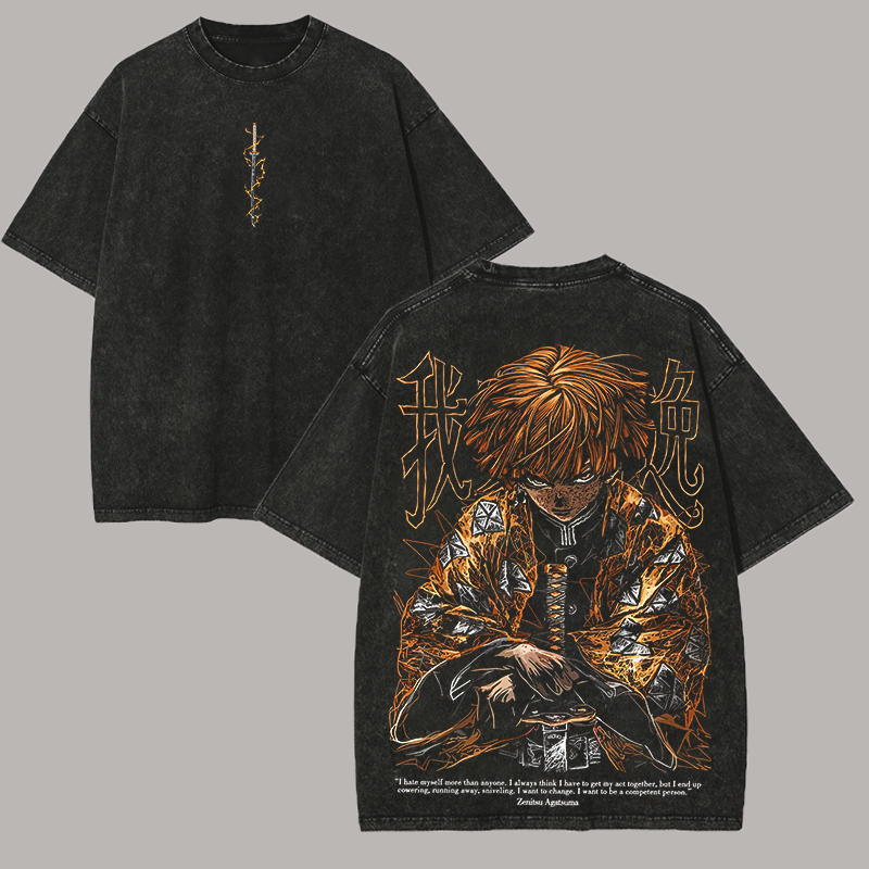 Demon Slayer Zenitsu Printed Unisex Oversized T-shirt- Washed