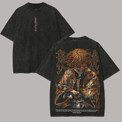 Demon Slayer Zenitsu Printed Unisex Oversized T-shirt- Washed