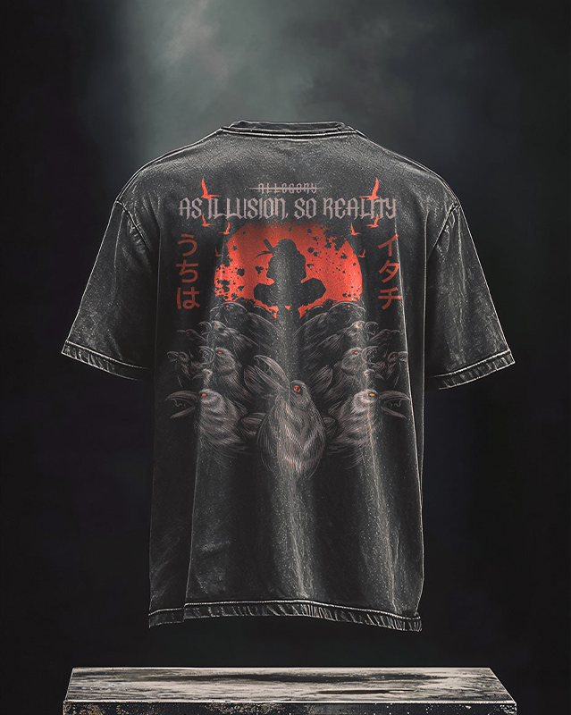 Itachi Illusion Vintage Printed Men's Washed T-Shirt