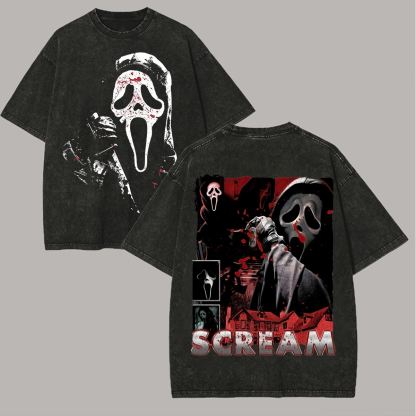 Scream Ghostface Printed Unisex Washed T-Shirt