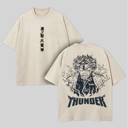 Thunder Printed Unisex Washed T-Shirt