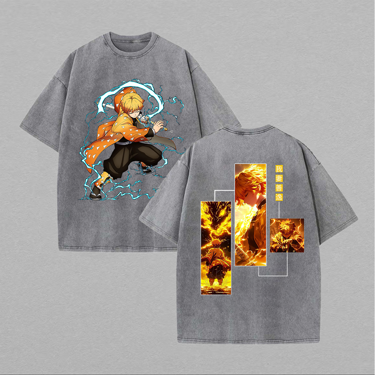 Demon Slayer Zenitsu Agatsuma Printed Unisex Washed T-Shirt