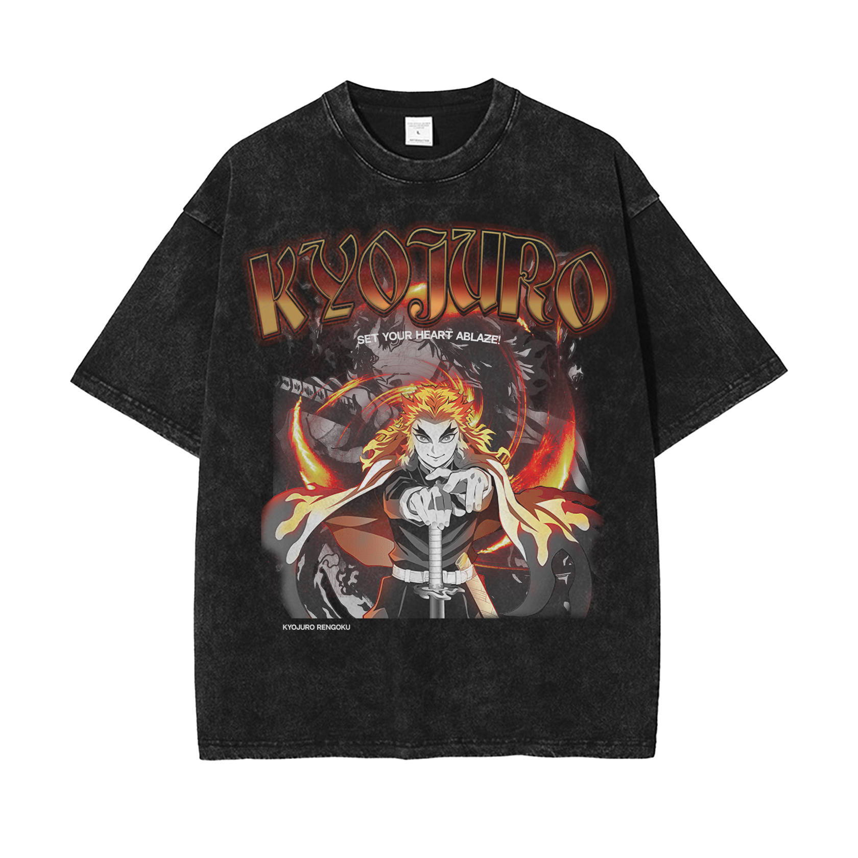 Kyojuro Rengoku Demon Slayer Oversize Washed T-Shirt- Unisex