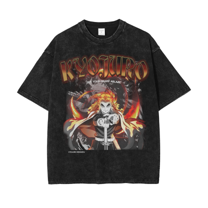 Kyojuro Rengoku  Demon Slayer Oversize Washed T-Shirt- Unisex