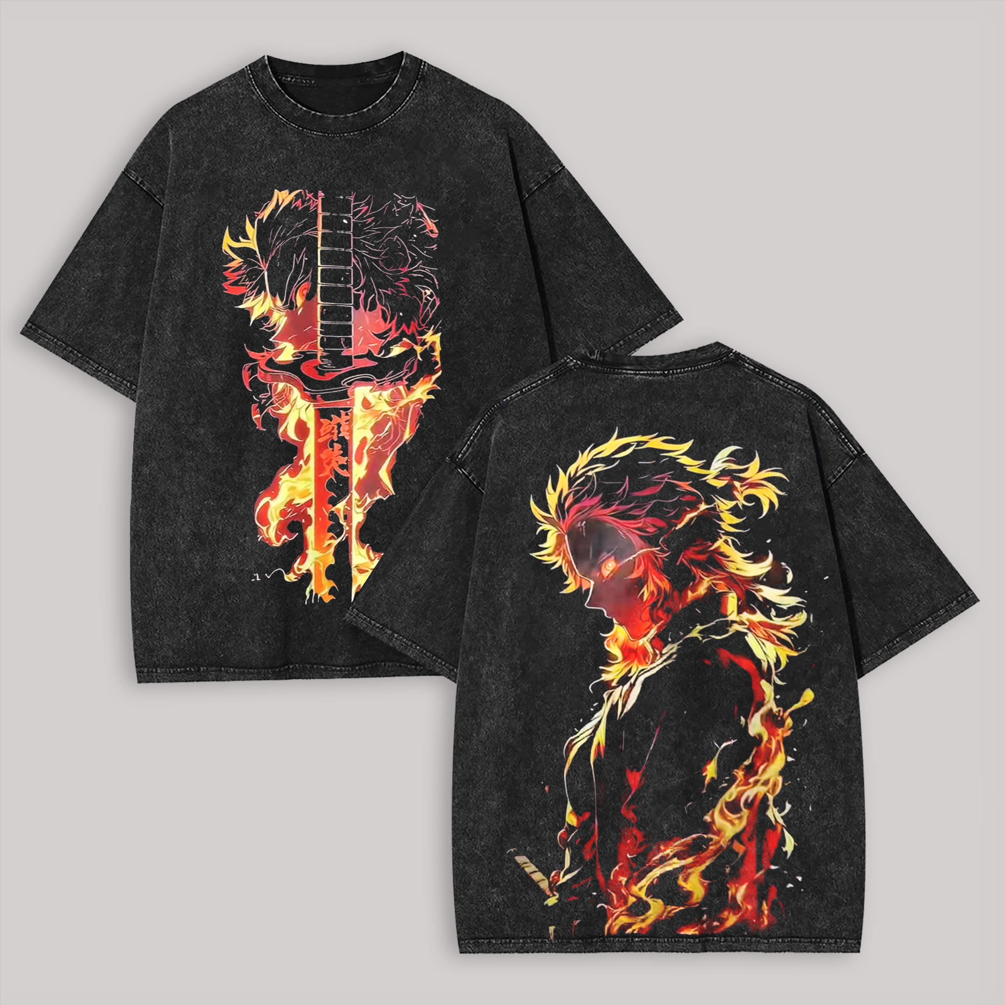 Demon Slayer Kyojuro Rengoku Printed Unisex Washed T-Shirt