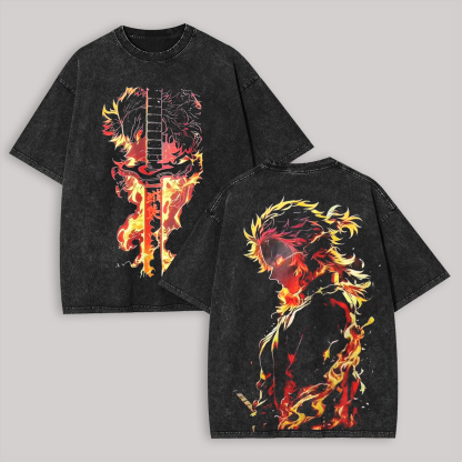Demon Slayer Kyojuro Rengoku Printed Unisex Washed T-Shirt