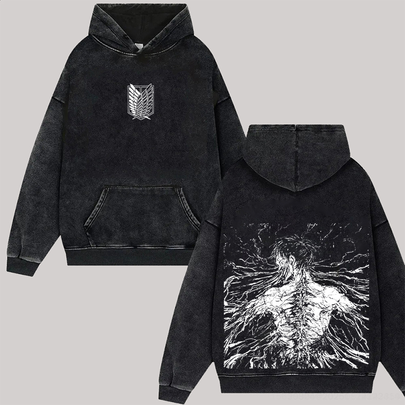 Retro Eren Yeager Attack On Titan Oversize Washed Hoodie