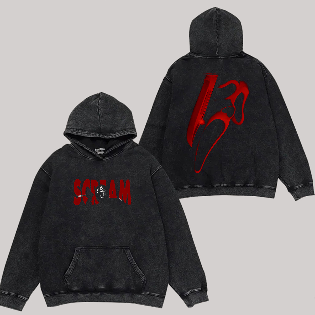 Scream Printed Unisex Washed Hoodie