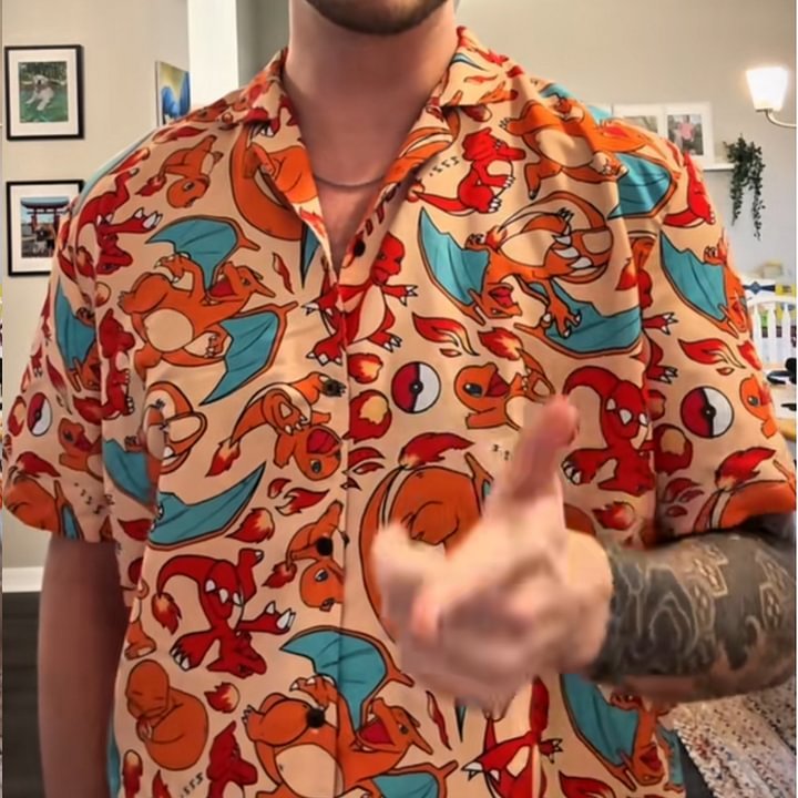 Charmander Hawaiian Button-Up Men's Shirt