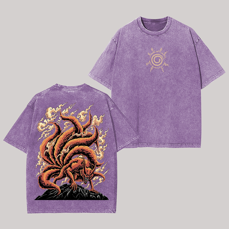 Jinchuriki Kurama Nine Tailed Fox Naruto Shippuden Oversize Washed T-Shirt
