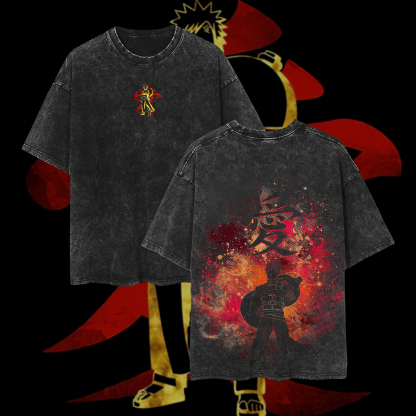 Naruto Gaara Anime Printed Oversize Washed T-Shirt