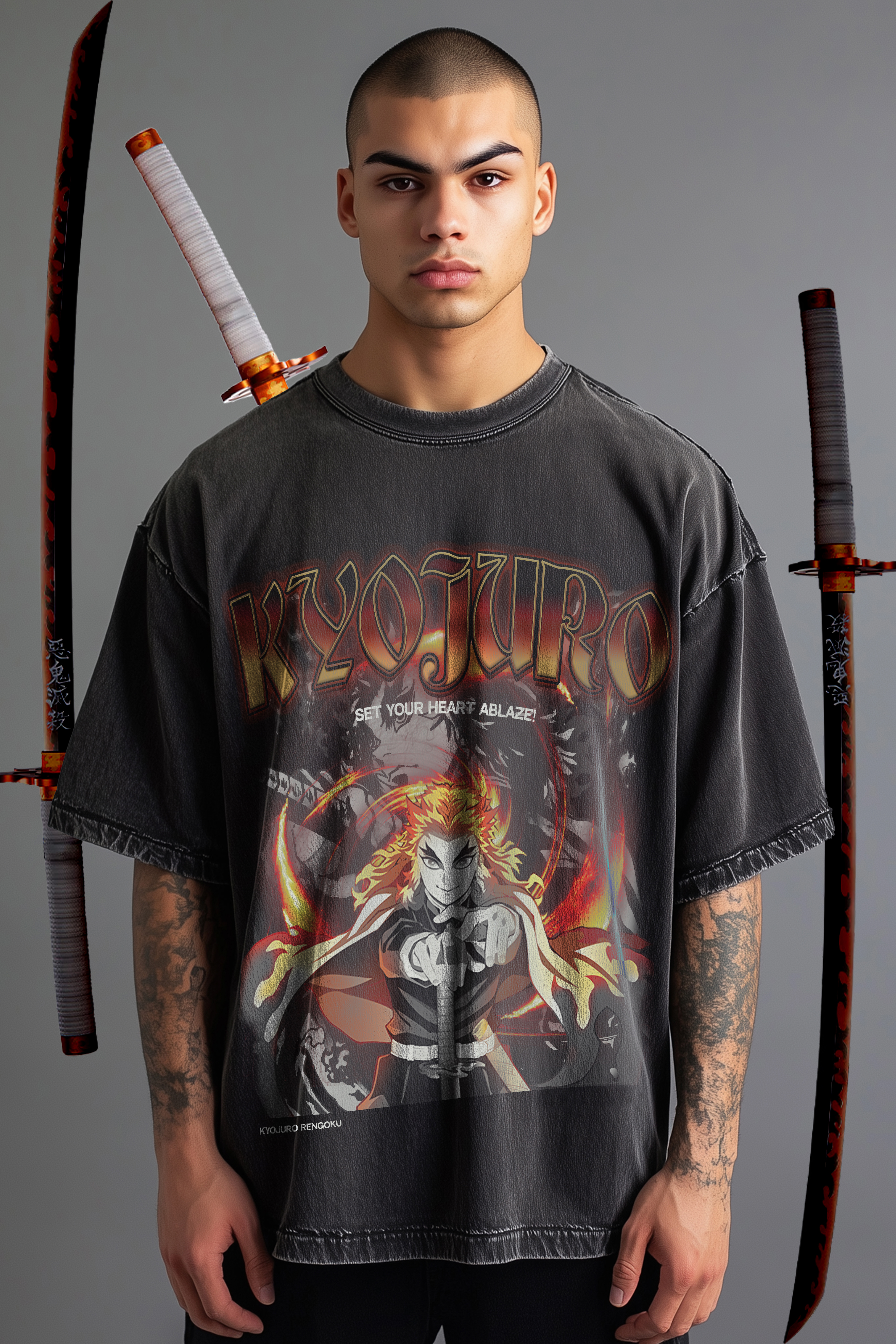 Kyojuro Rengoku  Demon Slayer Oversize Washed T-Shirt- Unisex