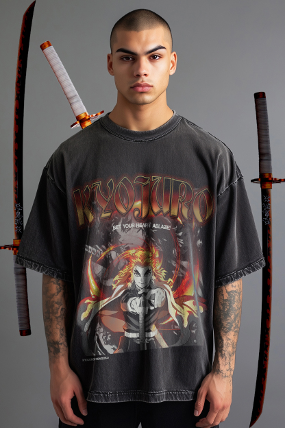 Kyojuro Rengoku  Demon Slayer Oversize Washed T-Shirt- Unisex