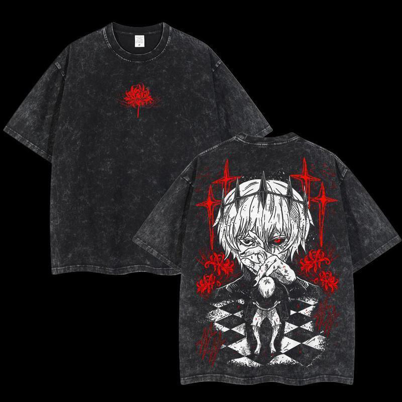“One-Eyed King Kaneki Ken” Tokyo Ghoul Printed Oversize Washed T-Shirt