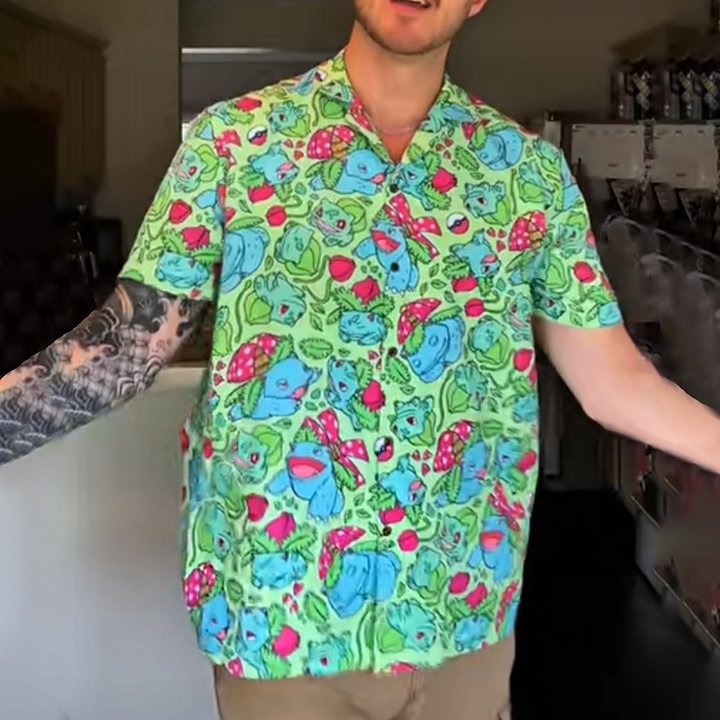 Bulbasaur Hawaiian Button-Up Men's Shirt