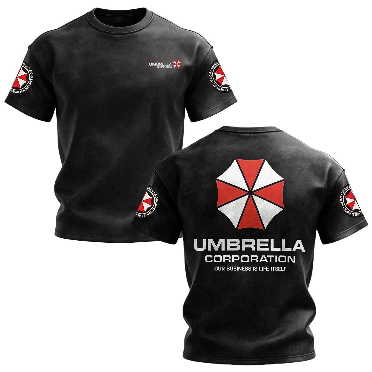 Resident Evil Umbrella Corporation Printed Unisex Washed T-Shirt