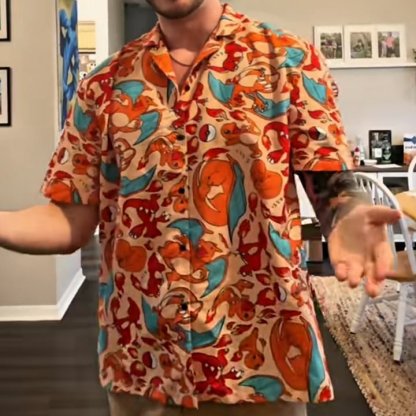 Charmander Hawaiian Button-Up Men's Shirt