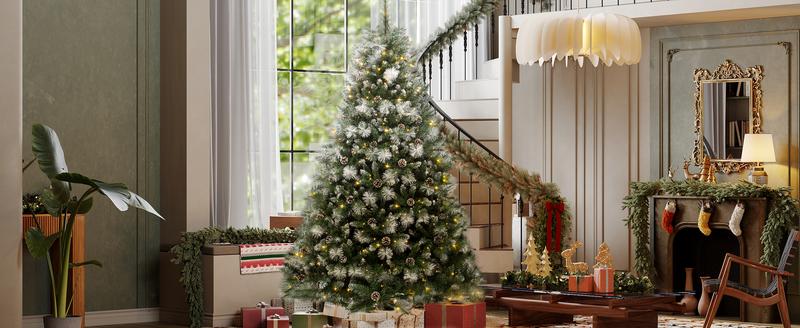 YITAHOME 4.5/6/7.5/9 FT Artificial Christmas Tree(with Light), with PVC Tips and Warm-White Lights, Ideal for Home, Office Decoration