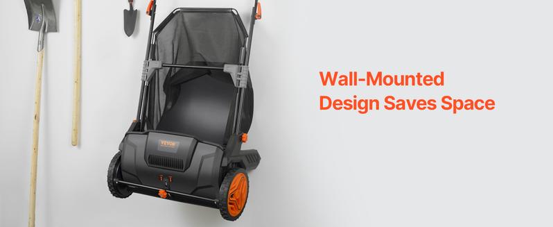 VEVOR Push Lawn Sweeper, 21inch Leaf & Grass Collector, Heavy Duty Thickened Steel Durable to Use with Large Capacity 3.5 cu. ft. Mesh Collection Hopper Bag, 2 Spinning Brushes