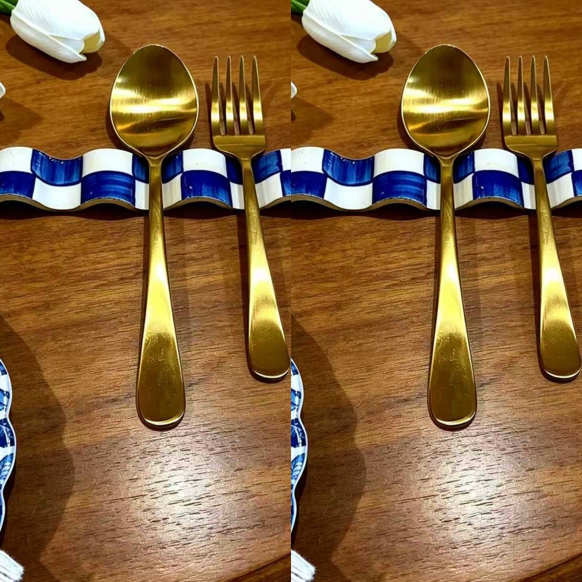  Blue & White Checkered Ribbon Utensil Rest 