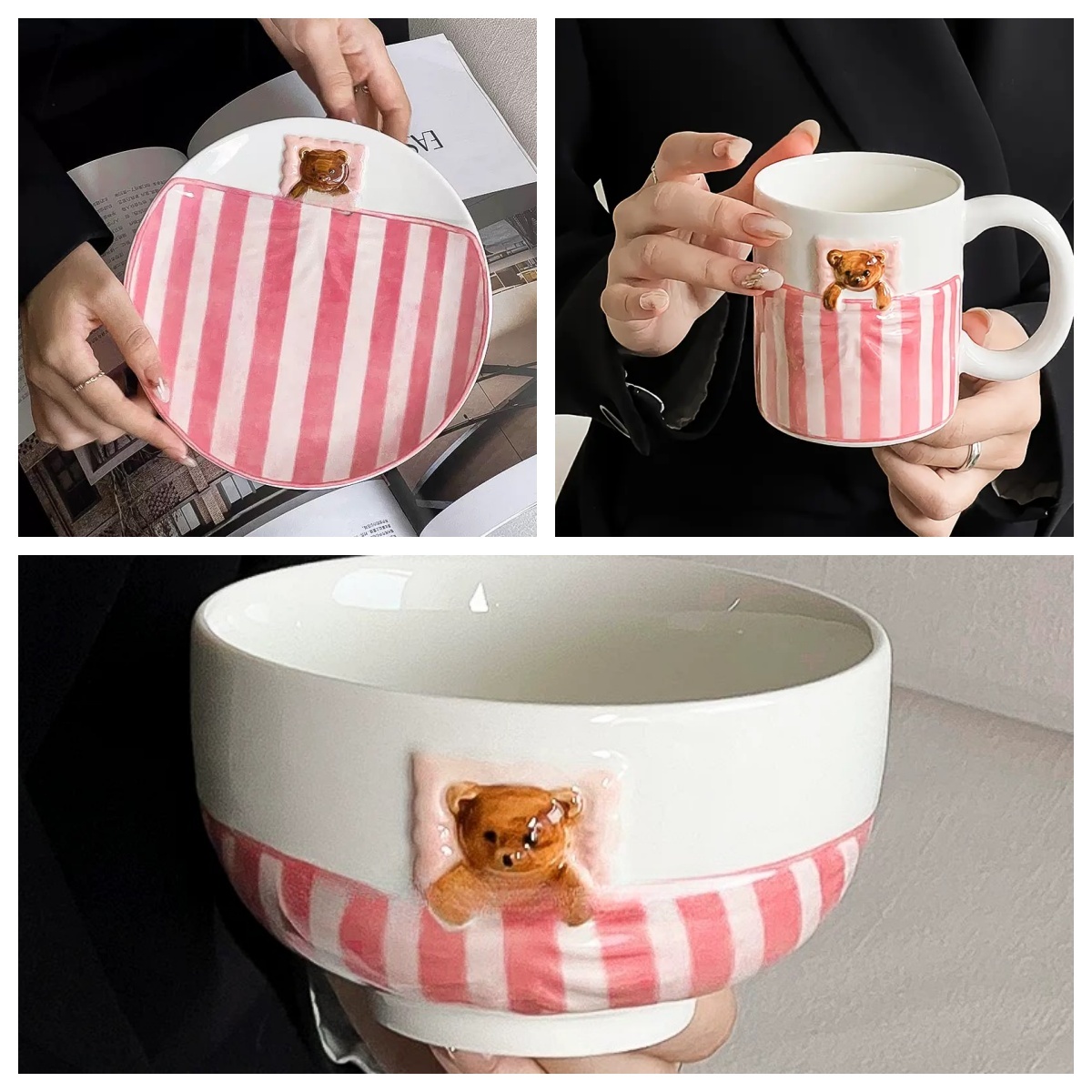 Pink Cute Bear Plate And Coffee Mug
