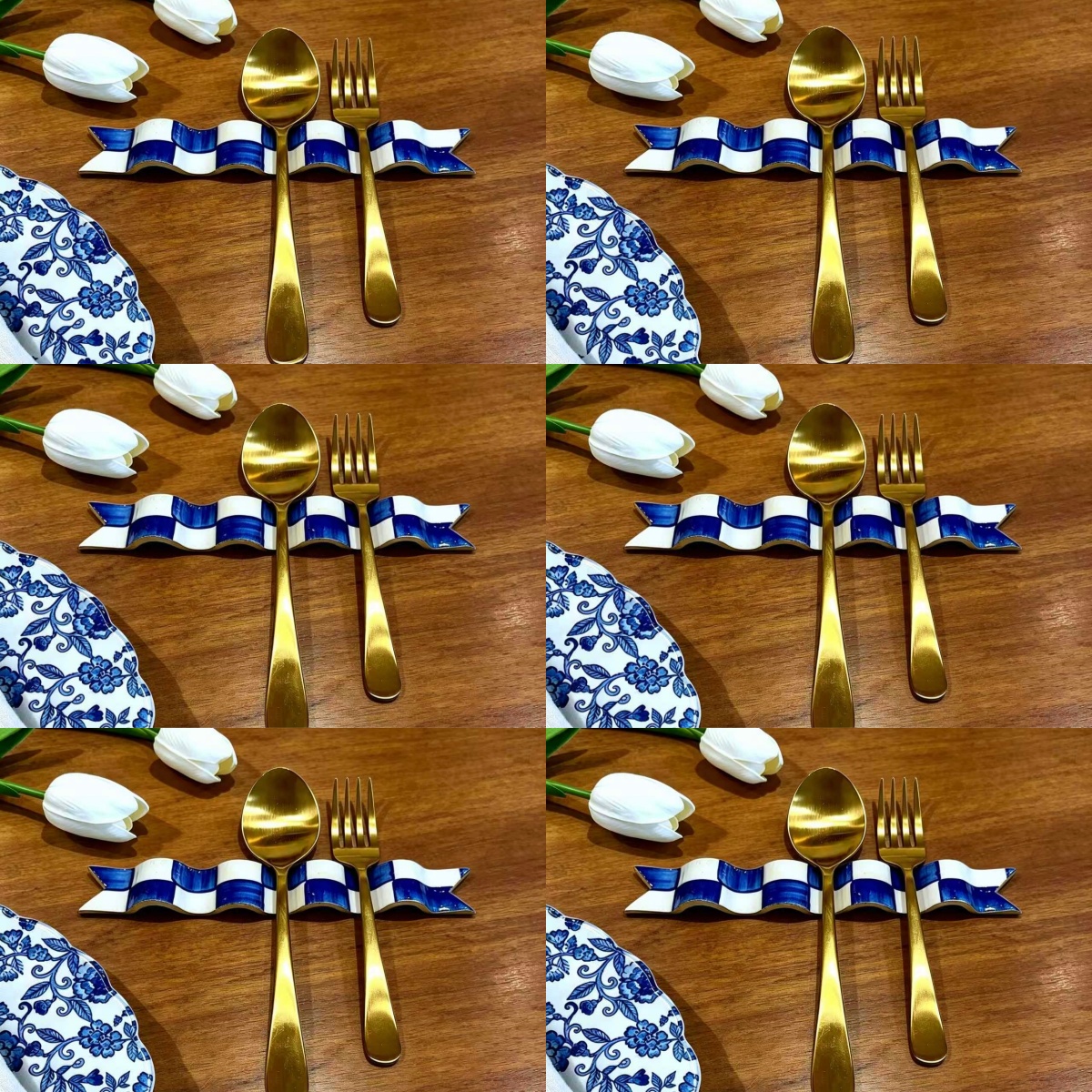  Blue & White Checkered Ribbon Utensil Rest 