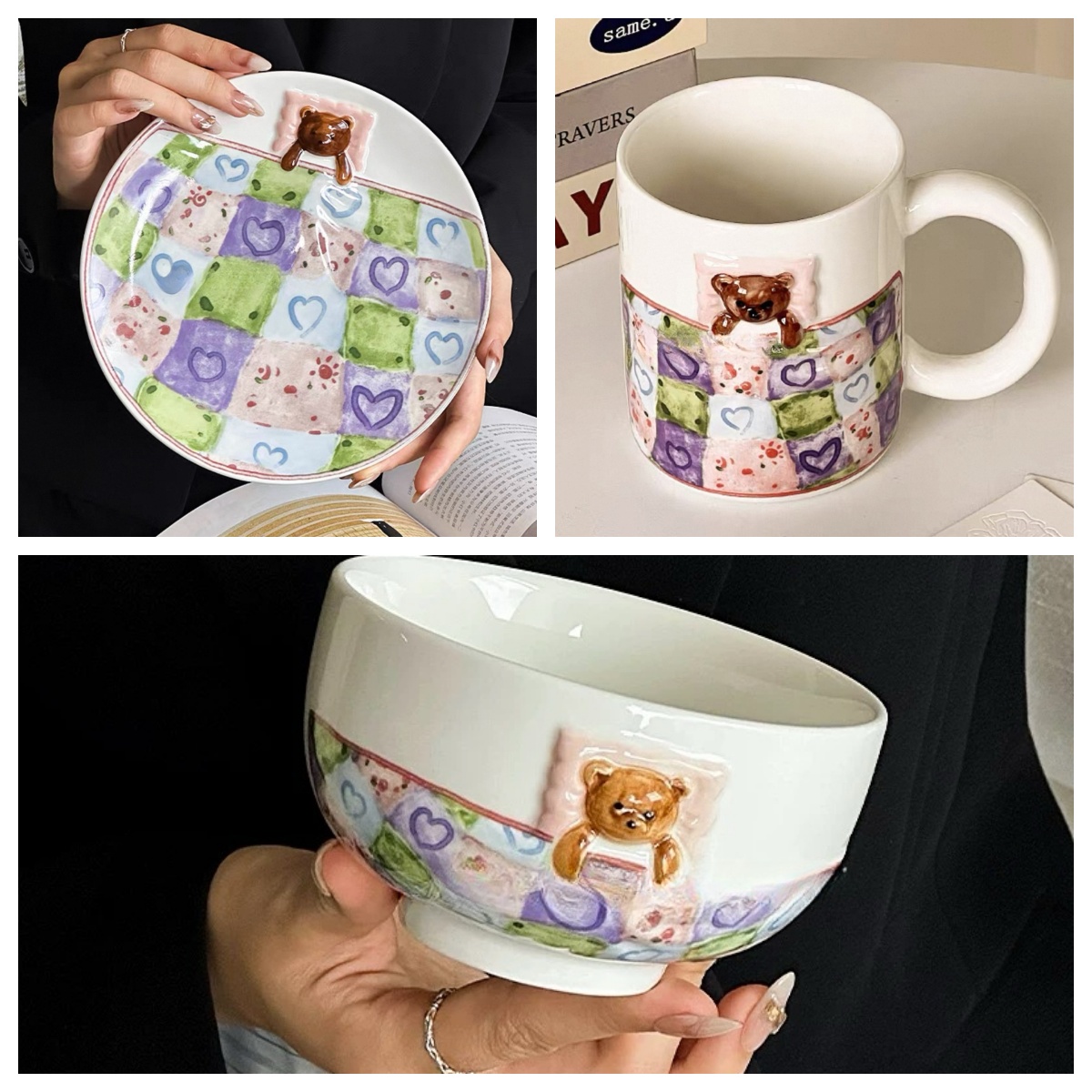 Pink Cute Bear Plate And Coffee Mug