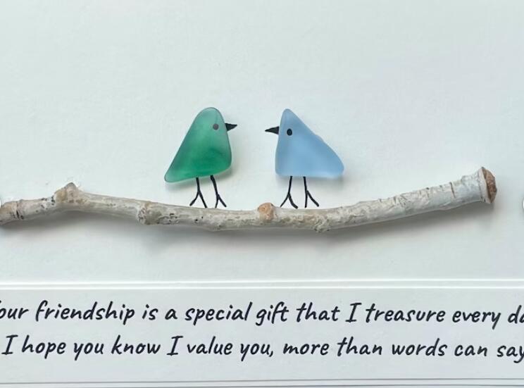 Sea Glass Art, Seaglass Birds, Friend Family Birthday Gift-Softonia