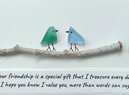 Sea Glass Art, Seaglass Birds, Friend Family Birthday Gift-Softonia