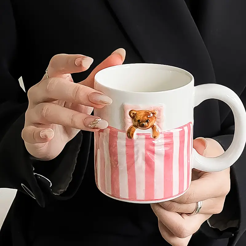Pink Cute Bear Plate And Coffee Mug