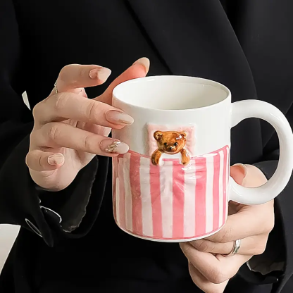 Pink Cute Bear Plate And Coffee Mug