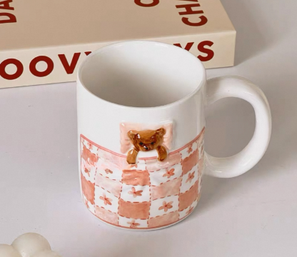 Pink Cute Bear Plate And Coffee Mug