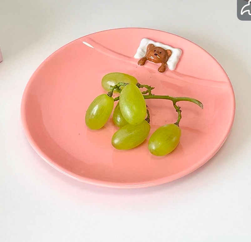 Pink Cute Bear Plate And Coffee Mug