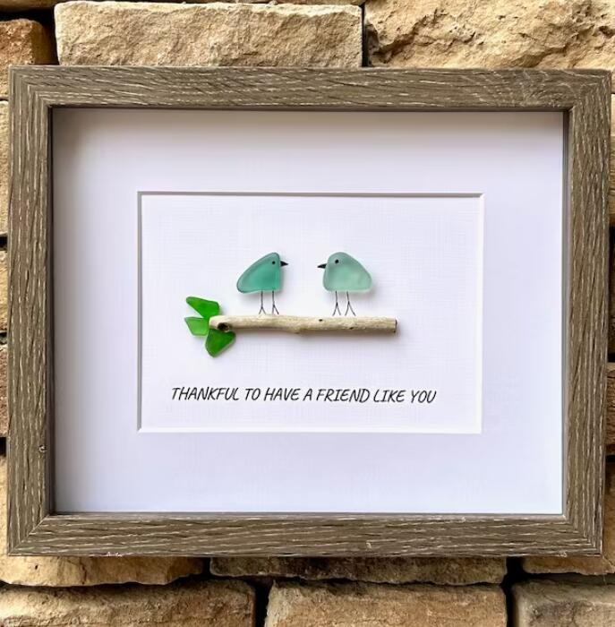 Sea Glass Art, Seaglass Birds, Friend Family Birthday Gift-Softonia