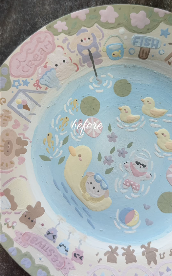 Hand-Painted Pool Party Ceramic Plate