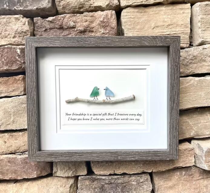 Sea Glass Art, Seaglass Birds, Friend Family Birthday Gift-Softonia