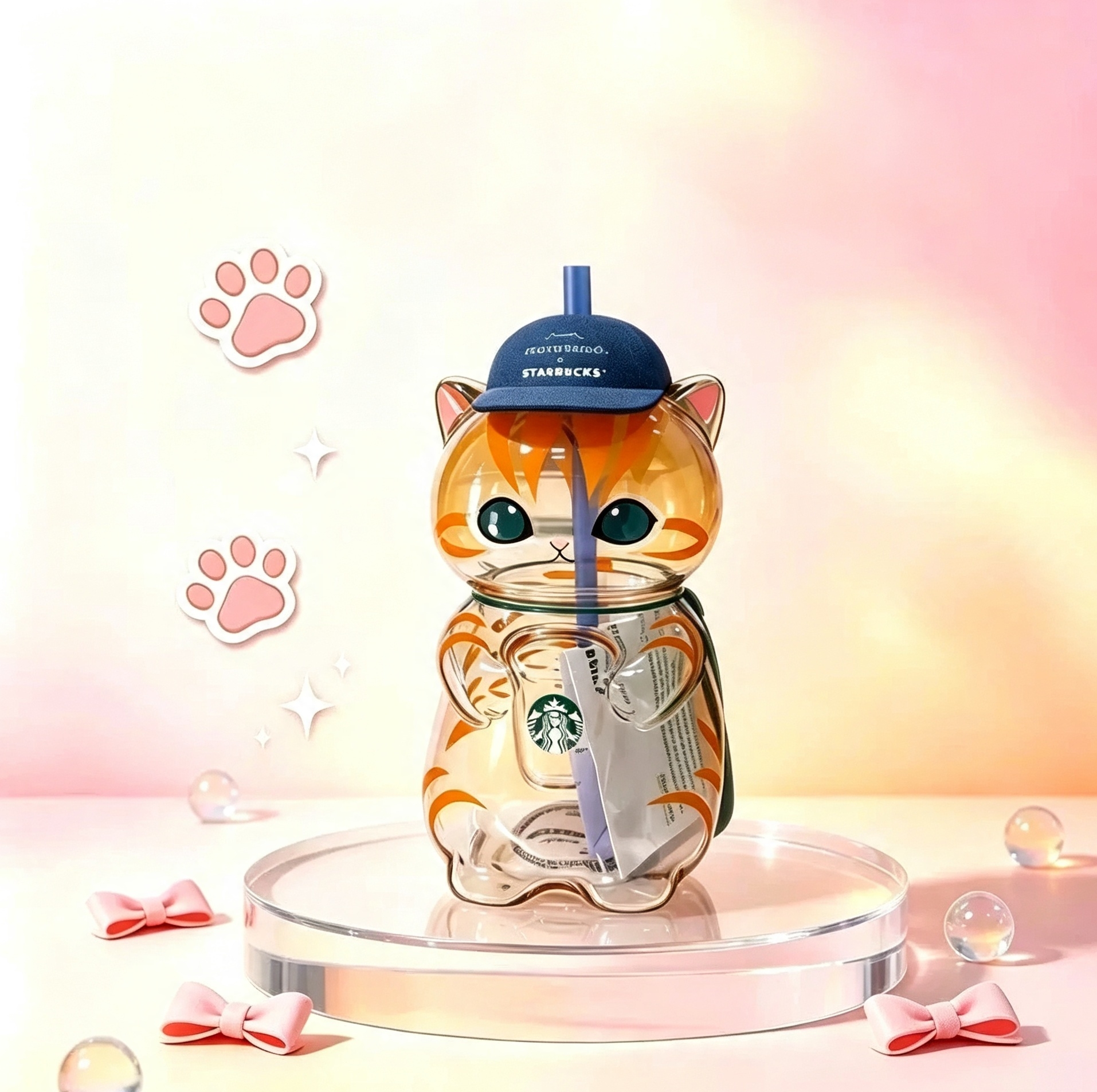 Cute Dog & Cat  Glass Straw Cups