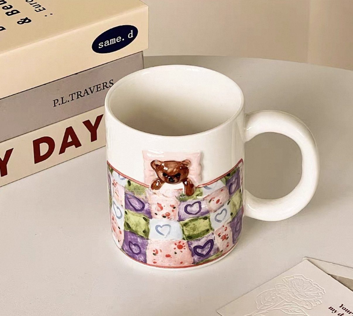 Pink Cute Bear Plate And Coffee Mug