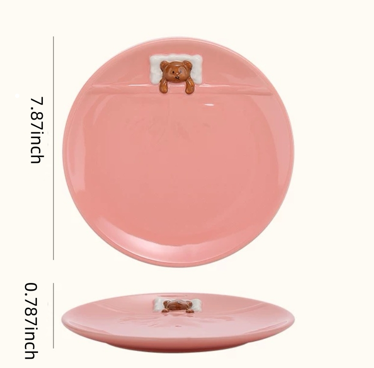 Pink Cute Bear Plate And Coffee Mug
