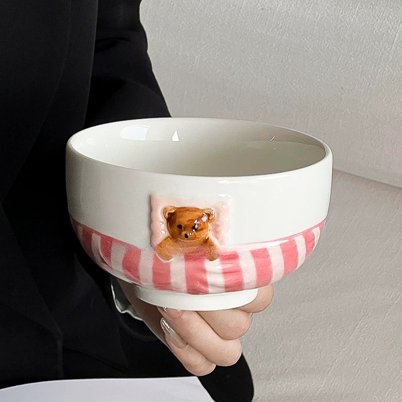 Pink Cute Bear Plate And Coffee Mug