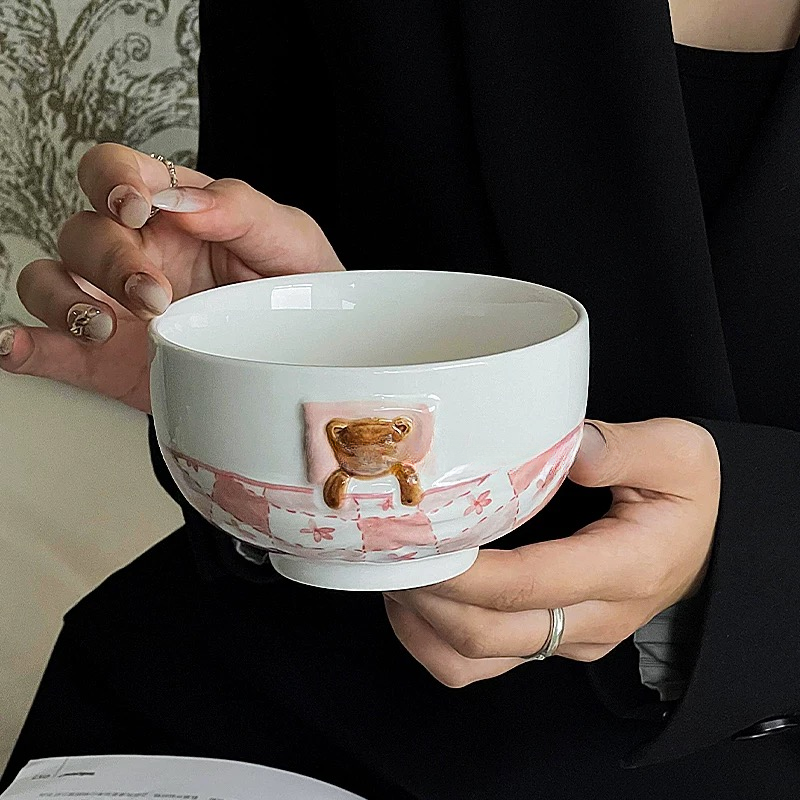 Pink Cute Bear Plate And Coffee Mug