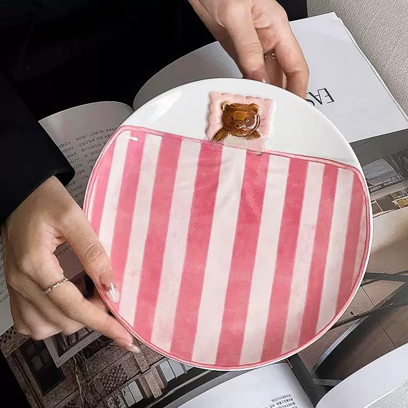 Pink Cute Bear Plate And Coffee Mug