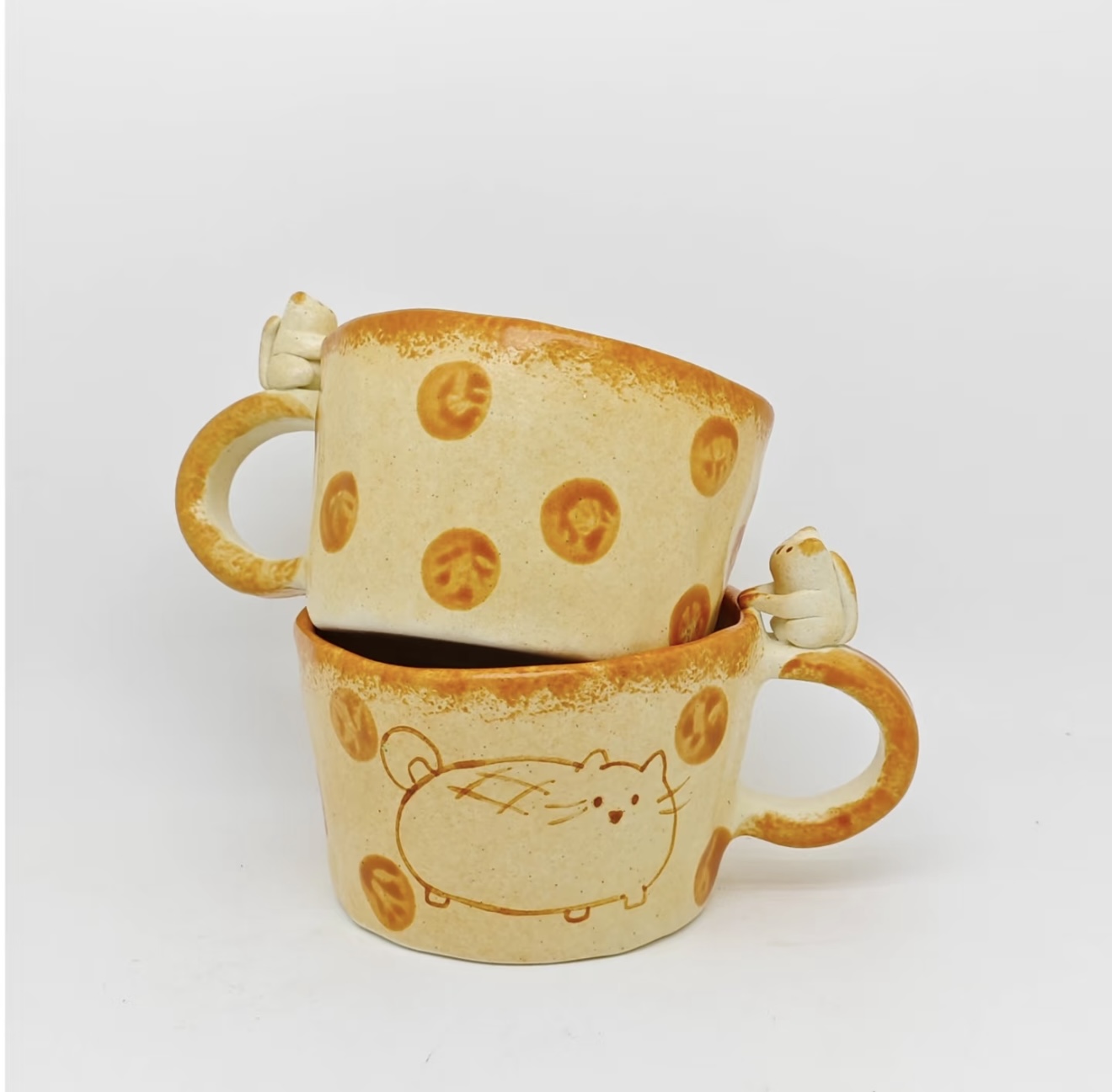 Hand-Painted Hand-Sculpted Ceramic Cat Mug
