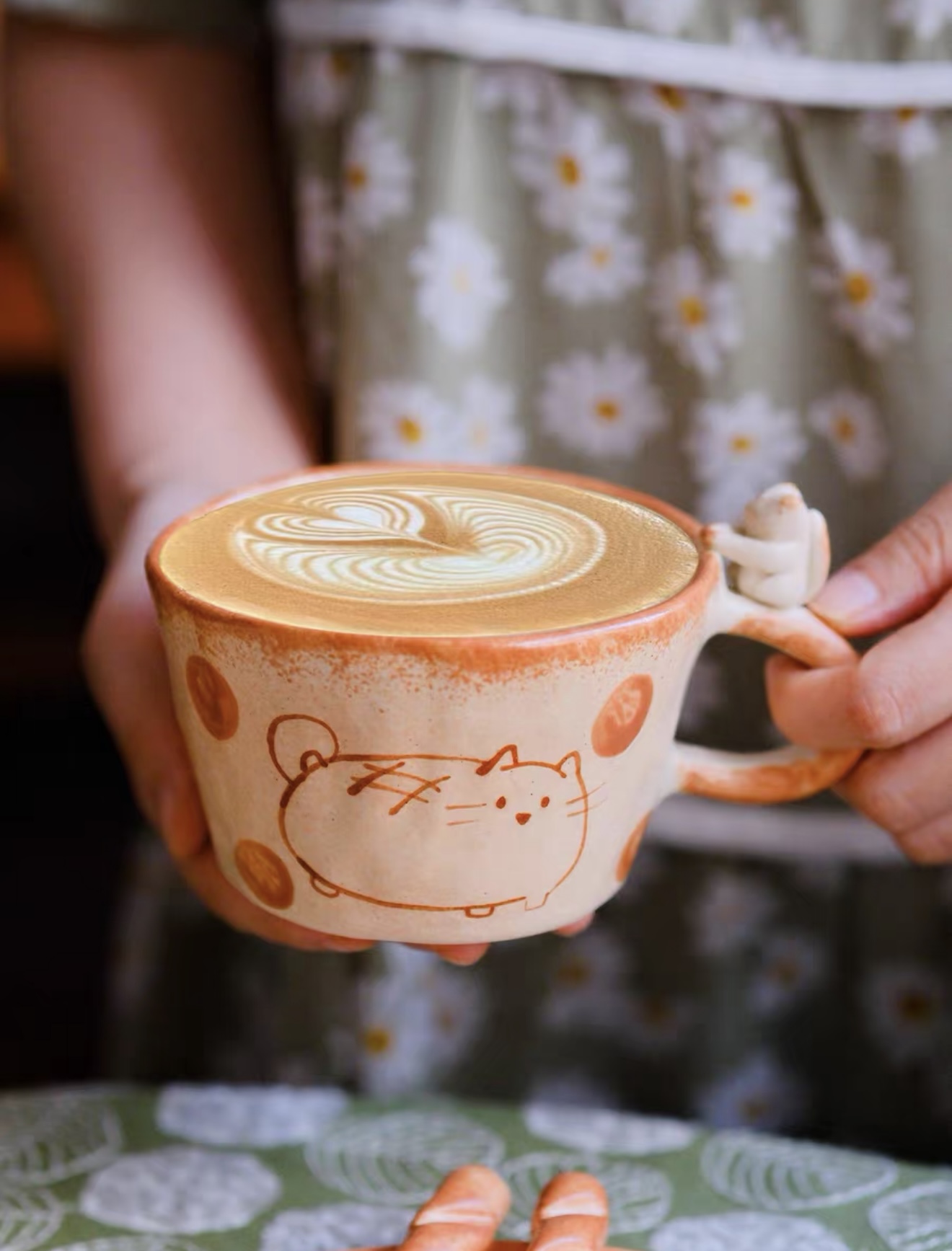 Hand-Painted Hand-Sculpted Ceramic Cat Mug